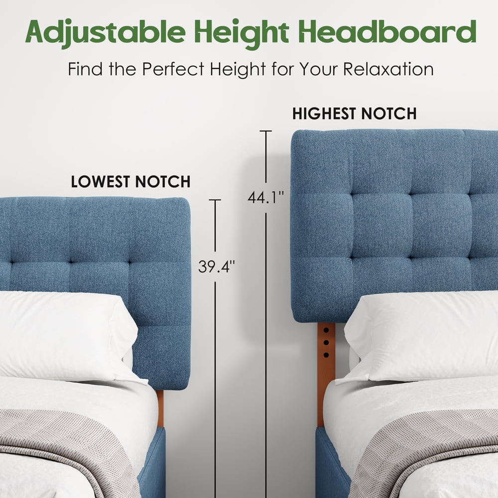 Someet Upholstered Headboard for Queen Size, Adjustable Height Headboard, Modern Button Tufting Solid Wood Headboard, Blue