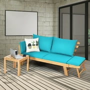 Canapé de patio réglable Mobiliers en bois d'acacia avec coussins Gymax