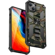 Bealkimm for iPhone 14 Plus 6.7 inch Case, Camouflage Design Military Grade Hard Back Heavy Duty Shockproof Advanced Protective,Shockproof Raised Edges, Built-in Kickstand and Magnet（Military Green）