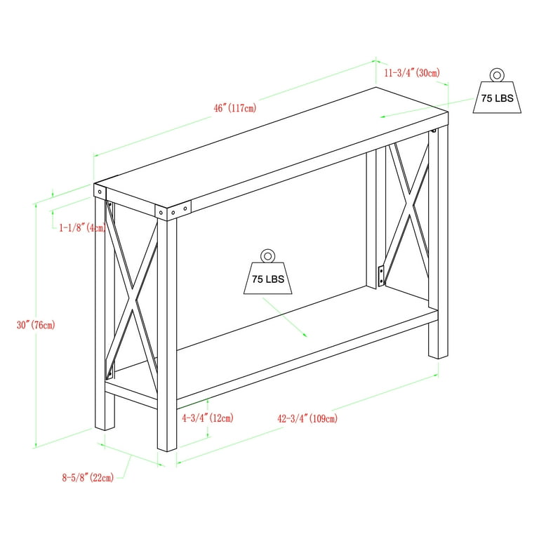 Walker Edison Magnolia Metal X Console Table, White Oak