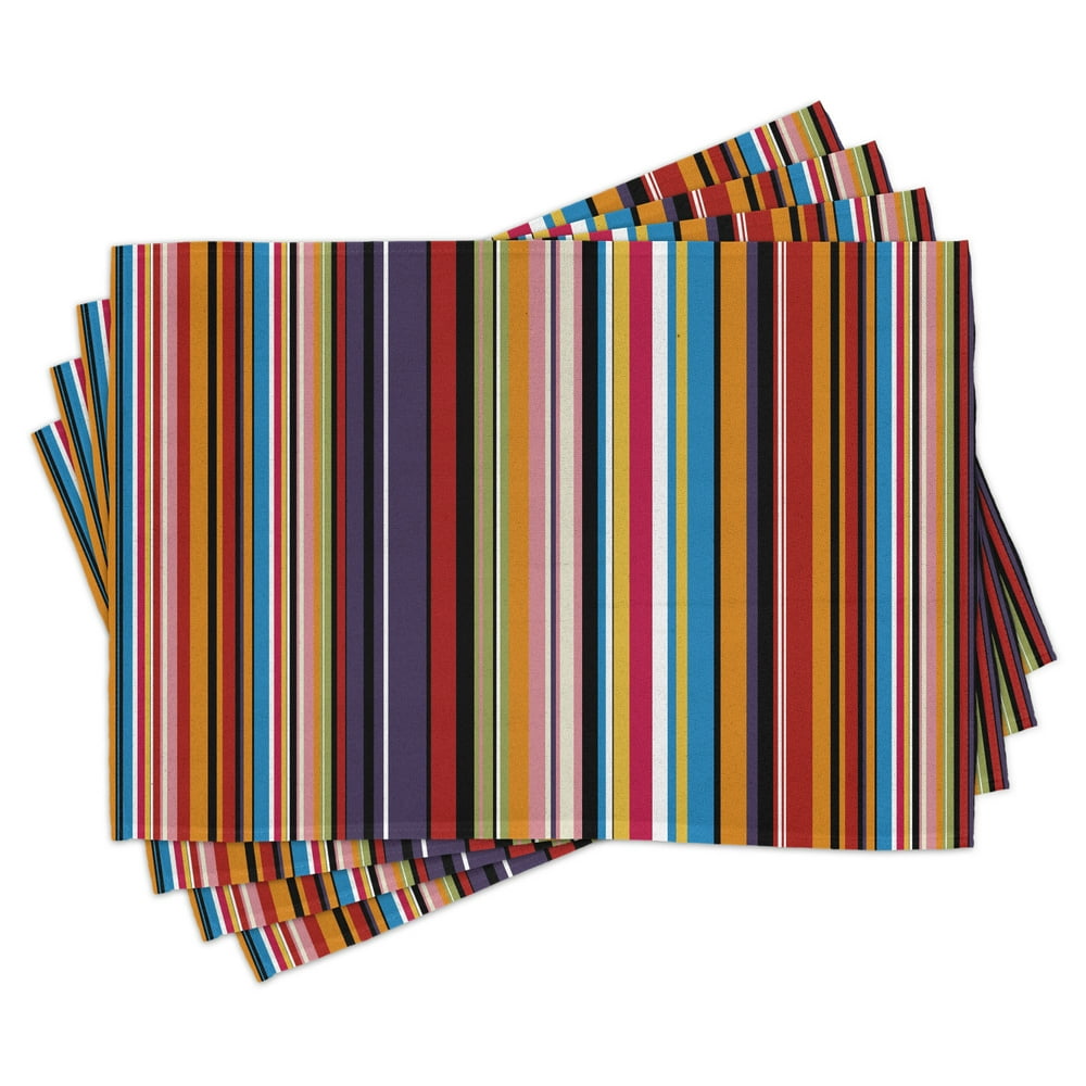 Abstract Placemats Set of 4 Vibrant Colored Stripes Vertical Pattern