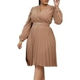 thumbnail image 5 of Women's Plus Size Chiffon Long Sleeve Elastic Waist A-Line Knee Length Wedding Guest Dresses Pleated Long Dress, 5 of 7