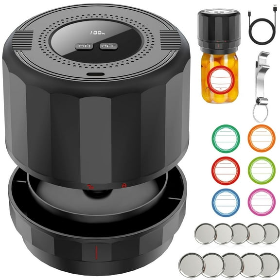 Electric Mason Jar Vacuum Sealer, Vacuum Sealing Machine Kit for Regular Mouth and Wide Mouth Mason Jar, for Food Storage, Black