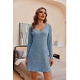 thumbnail image 2 of Ekouaer Womens Nightgown Long Sleeve Rib Knit Pajama Dress V Neck Soft Loungewear Sleepwear, 2 of 6