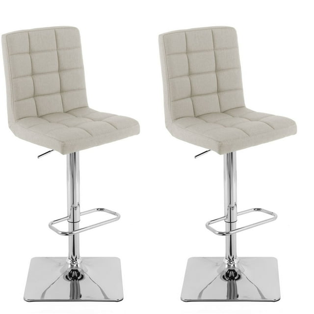 CorLiving Quinn Modern Fabric Upholstered Adjustable Height Barstools Set of 2 - Swivel Bar Stools with Back, Perfect Kitchen Stools for Island, Bar Chairs & Counter Height Stools