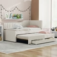 thumbnail image 3 of Harper & Bright Designs Full Size L Shaped Platform Bed with Trundle, Wood Upholstered Corner Bed Frame with Drawer, Beige, 3 of 12