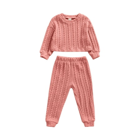 

Sunisery 2Pcs Kids Baby Boys Girls Clothes Sets Knitted Solid Color Long Sleeve Tops Long Pants Dark Pink 12-18 Months