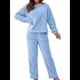 thumbnail image 2 of Pijama de 2 Piezas para Mujer, Conjunto de Ropa de Estar por Casa, Suéter de Punto, Cuello Redondo, Larga, Conjuntos Peludos Azul XL, 2 of 8