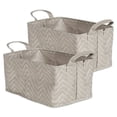 thumbnail image 1 of DII Woven Paper Rectangle Laundry Basket, Collapsible Waterproof, Set of 2 - Large, Stone & Cream, 1 of 1