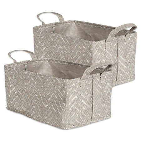DII Woven Paper Rectangle Laundry Basket, Collapsible Waterproof, Set of 2 - Large, Stone & Cream