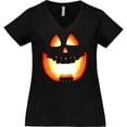 thumbnail image 3 of Inktastic Toothy Grin Pumpkin Face in Orange Glow Women's Plus Size V-Neck T-Shirt, 3 of 5