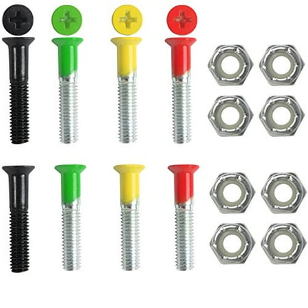 

Dimebag Hardware Skateboard Mounting Nuts and Bolts 1 Phillips - Skateboard Truck Hardware - Lots of Colors (Rasta)