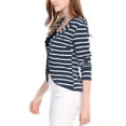 thumbnail image 4 of INSPIRE CHIC Women's Notched Lapel Button Decor Thin Striped Blazer XS Blue, 4 of 8
