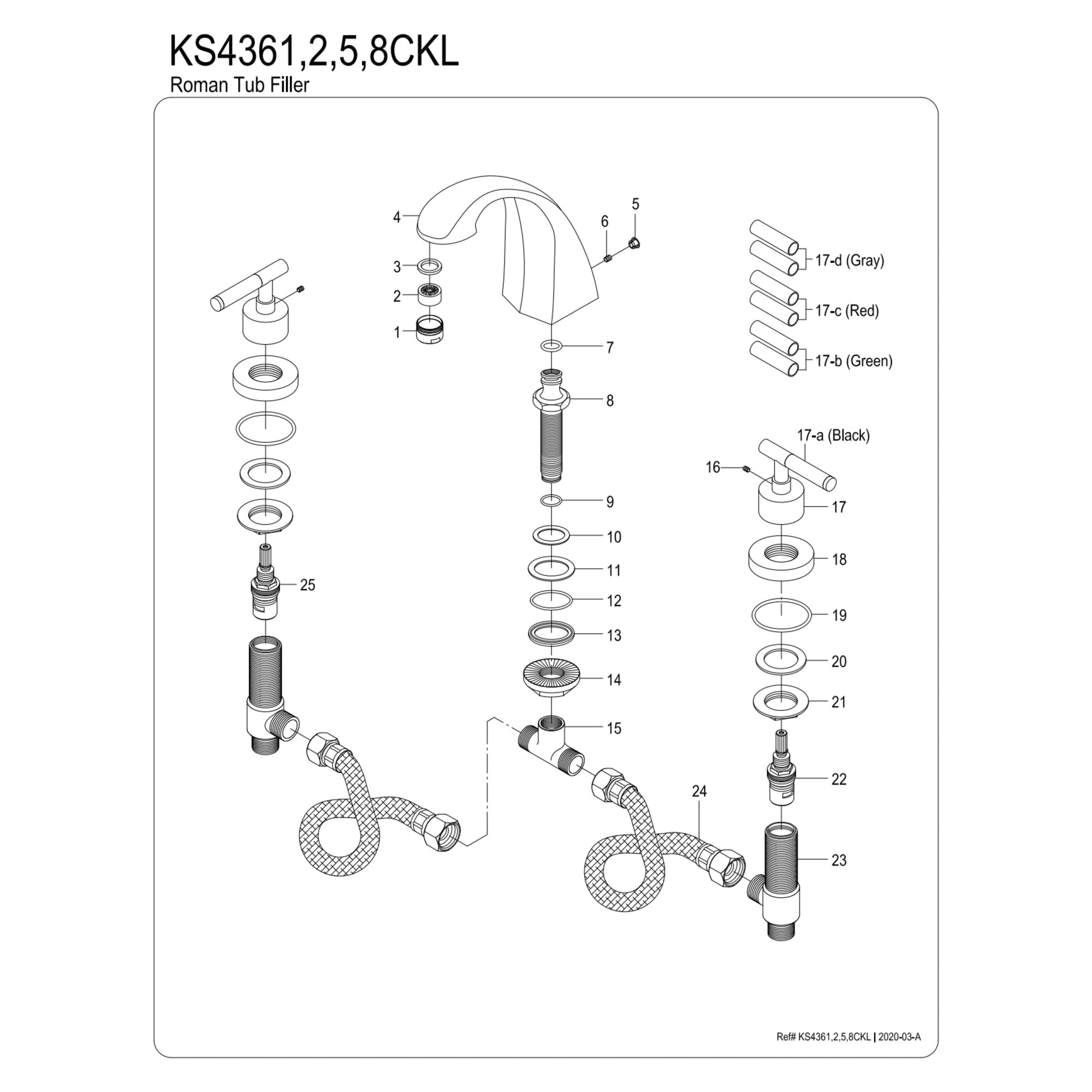 Kingston Brass KS4368CKL Kaiser Two-Handle Deck Mount Roman Tub Faucet, Brushed Nickel