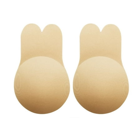 Rabbit Ear Adhesive Bra Strapless Backless Reusable Push Up Breast Lift Nipple Covers for Women Skin Color L/XL