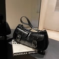 thumbnail image 6 of Yucurem Women Retro Commuting Bag Double Pockets Pu Leather Chic Hobo Bag (Black) Fashion shoulder bag (Black), 6 of 10