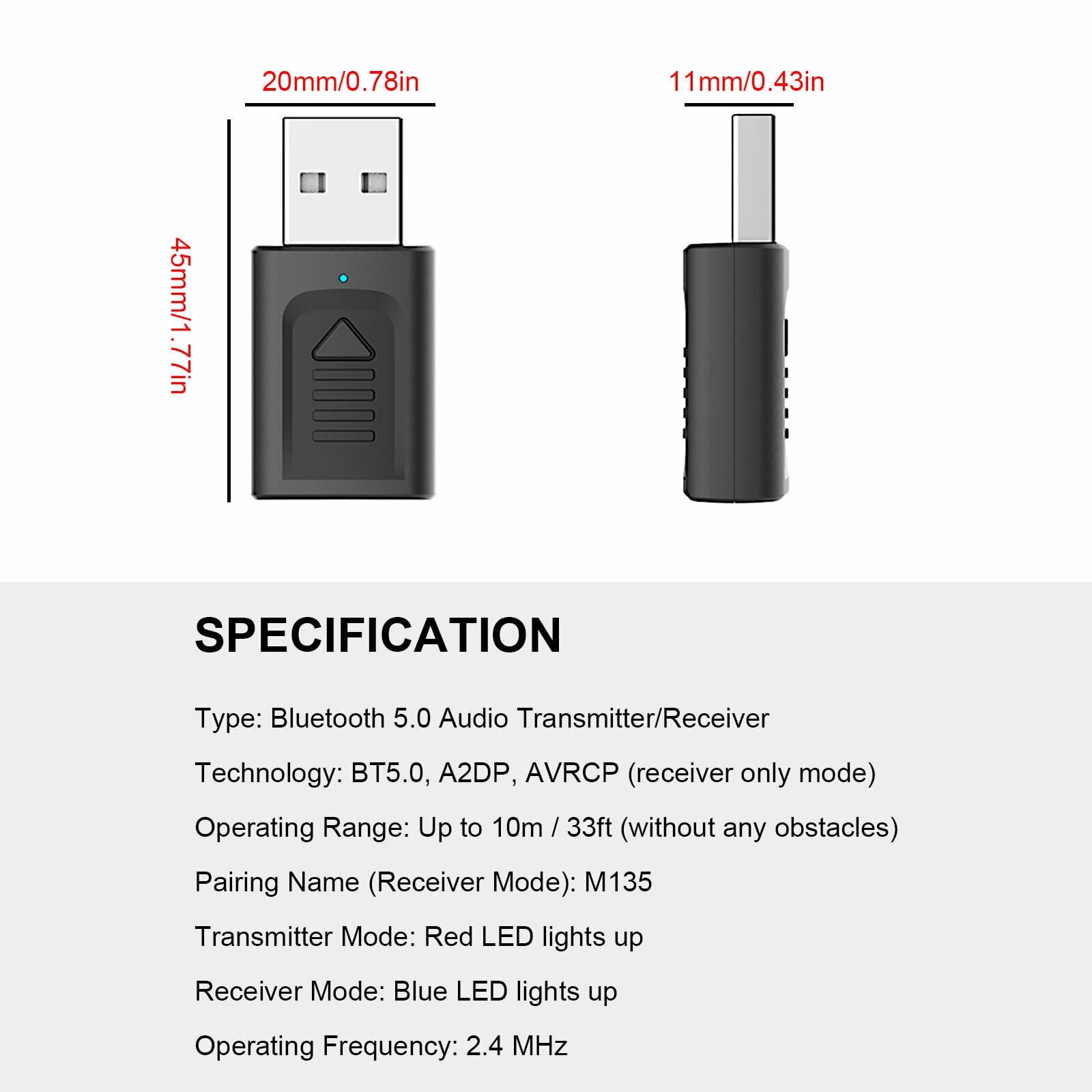 TEYJRY Bluetooth 5.0 Audio Transmitter/Receiver for TV, Home Stereo, Stereo Receiver, Single Piece