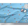thumbnail image 3 of Soimoi Blue Rayon Crepe Fabric Stripe & Birds Clip Art Print Sewing Fabric Yard 46 Inch Wide, 3 of 3