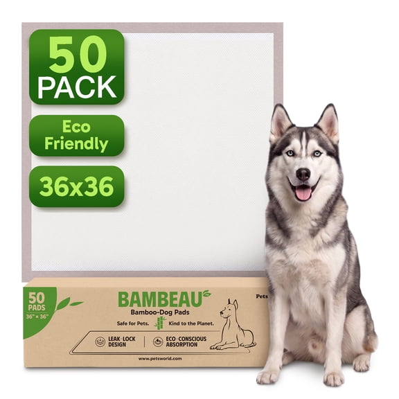 PetsWorld Bambeau 36"x36" Gigantic Bamboo Dog Pads Dog Potty Training 50 Count