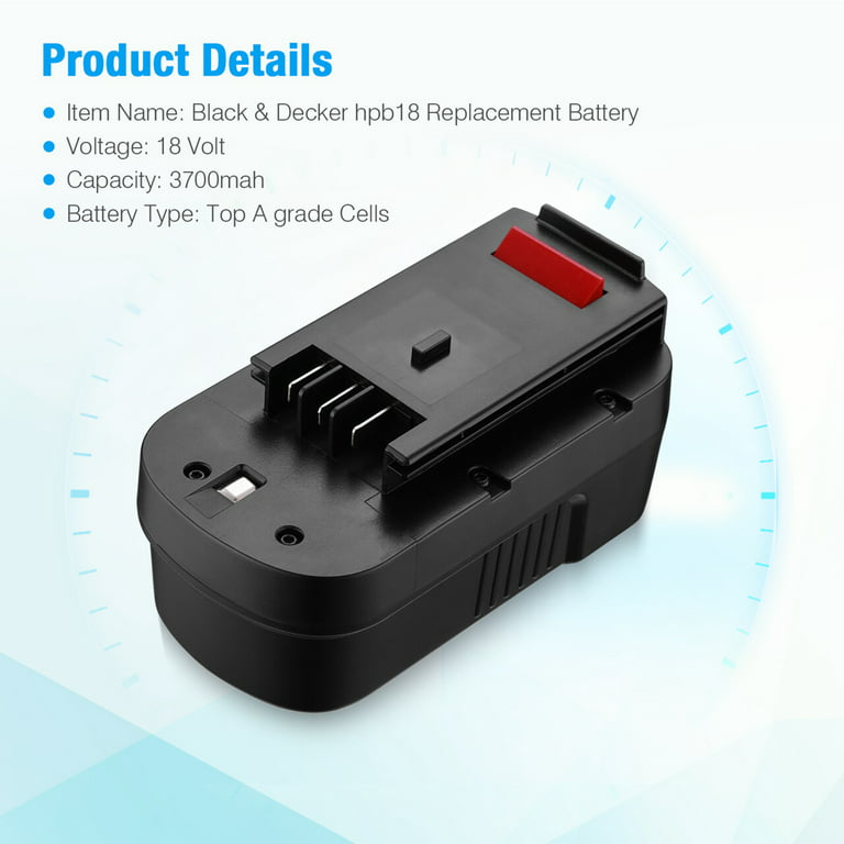 Replacement Battery with Charger for Black+Decker, 3700mAh Battery