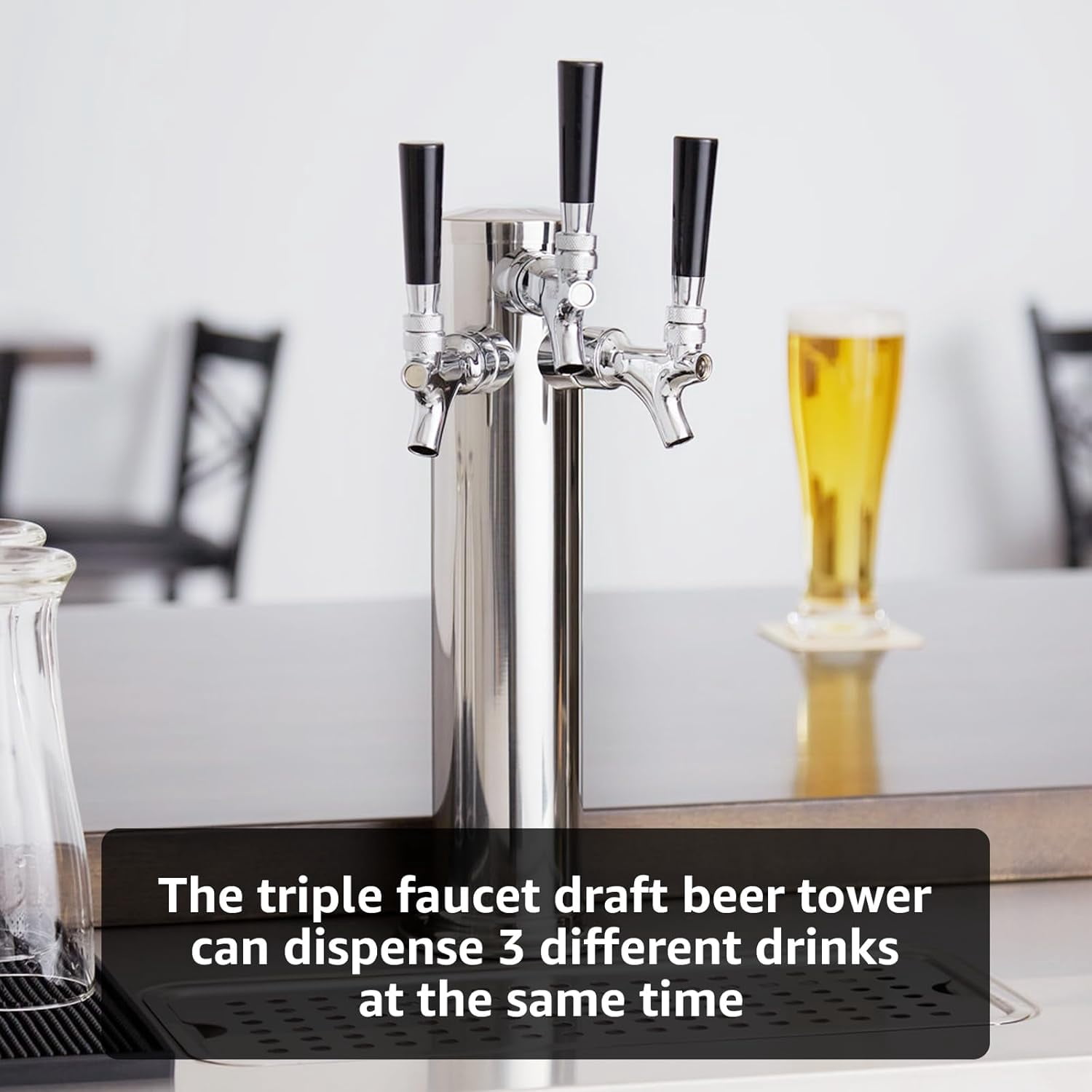 3 Tap Kegerator Tower Beer Dispenser with Stainless  Faucets and Pre-Installed Lines for Homebrew