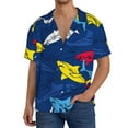 thumbnail image 3 of KLL Cartoon Shark Print Men's Shirt Short Sleeve Button Down Summer Cuba Beach Shirts- Small, 3 of 7