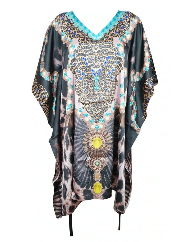 Kaftan, Tunic Dress, Black Pink Designer Print Loose Size