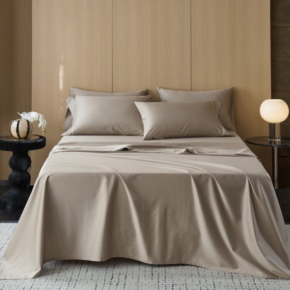 MooMee Sheet Set Queen 600TC 100% Long-Staple Cotton Silky Sateen Smooth Luxury 4pcs(Tannish Grey)