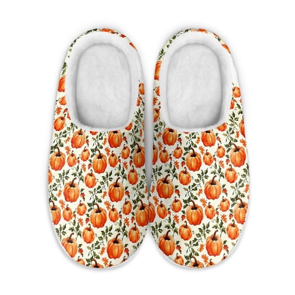 FUIALDOLG Thanksgiving Day Slippers for Women Comfy Fleece Lined Cream Shoes with Memory Foam