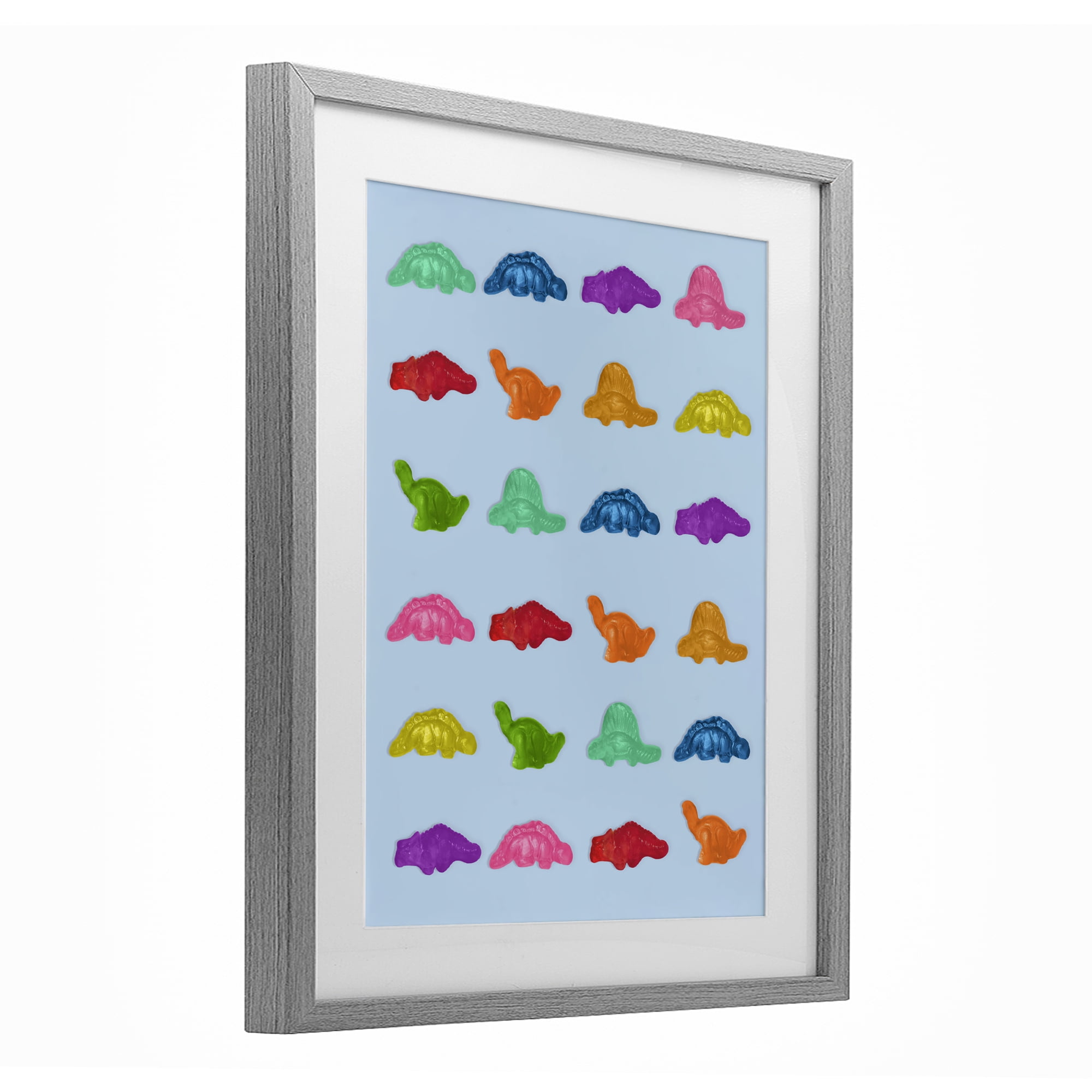 Stupell Industries Colorful Dinosaur Gummies Gray Framed Print Under Glass, design by LISH Creative