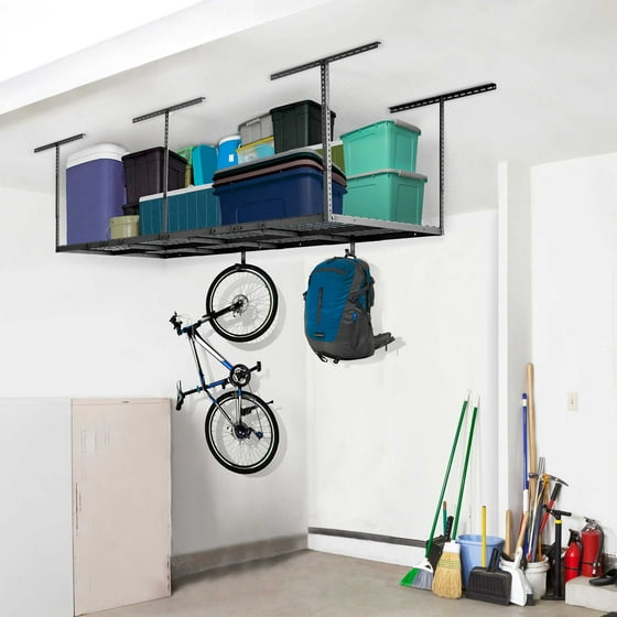 Fleximounts 4x8 Heavy Duty Overhead Garage Adjule Ceiling Storage Rack 96 Length X 48 Width 40 Height Black
