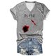 thumbnail image 2 of Fiudx Camisas de Mujer Camiseta de Manga Corta con Cuello En V y Estampado de Halloween para Mujer, 2 of 3