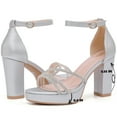 thumbnail image 3 of DADAWEN Women's Open Toe Chunky Heel Platform High Heels Shiny Wedding Party Dress Shoes Silver 8.5, 3 of 5