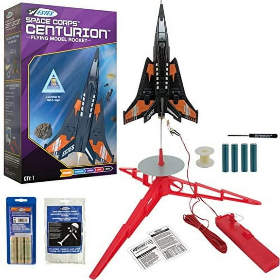 Estes Space Corps Centurion Model Rocket Starter Set - Includes Rocket Kit (Quick and Easy Assembly), Launch Pad, Launch Controller, Four AA Batteries, and Three Motors