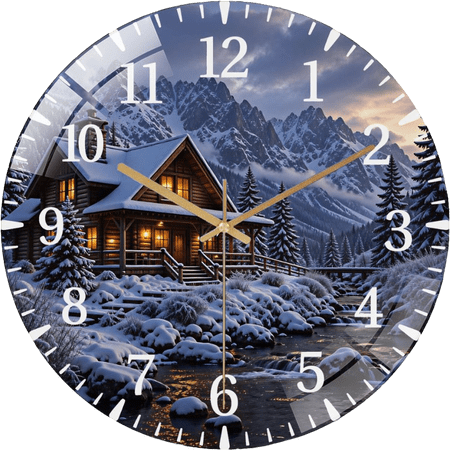 12 Inch Winter Log Cabin Mountain Glass Wall Clock for Cozy Snowy Cabin Landscape Wall Decor 12 Inch Winter Log Cabin Mountain Glass Wall Clock for Cozy Snowy Cabin Landscape Wall Decor 5 ed