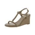 thumbnail image 2 of Anne Klein Womens Sloan Faux Leather Ankle Strap Wedge Sandals, 2 of 4