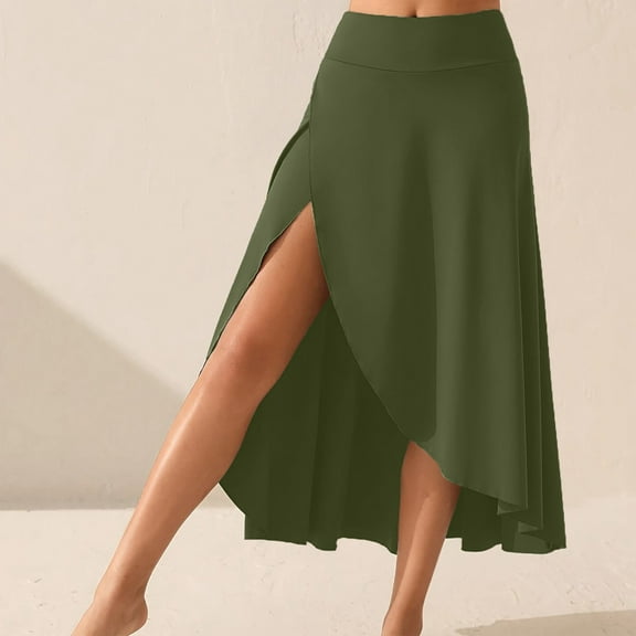 Yucgh Women's Solid Color High Waist Slit Midi Skirt, Elegant Bodycon Maxi Skirt, Slim Fit Casual Skirt with Side Split,Dark Green,XL
