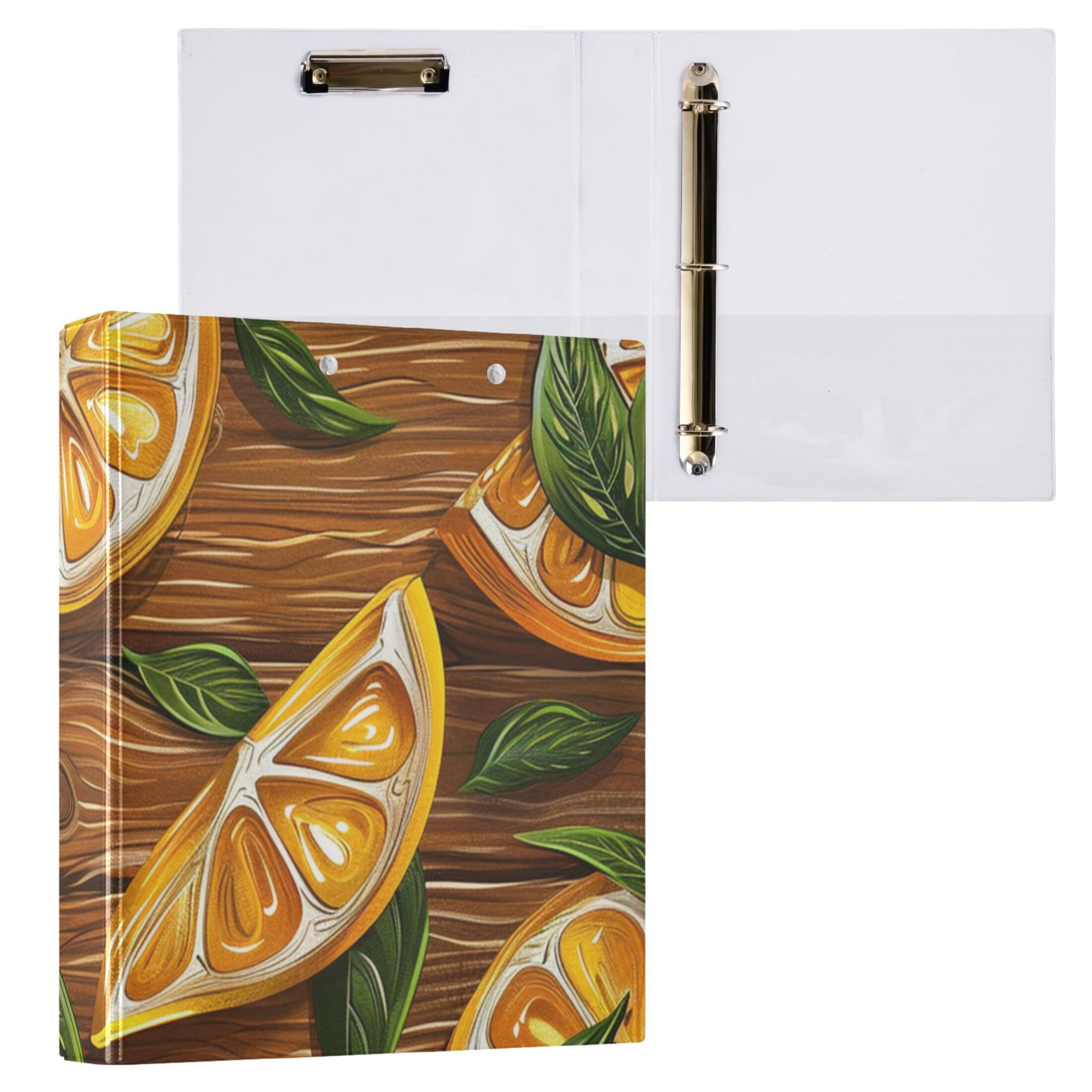 Orange Lemon 3 Ring Binders 1.5 inch Hardcover File Folders with Interior Pockets A4 Size Organizer for School Office Hospital