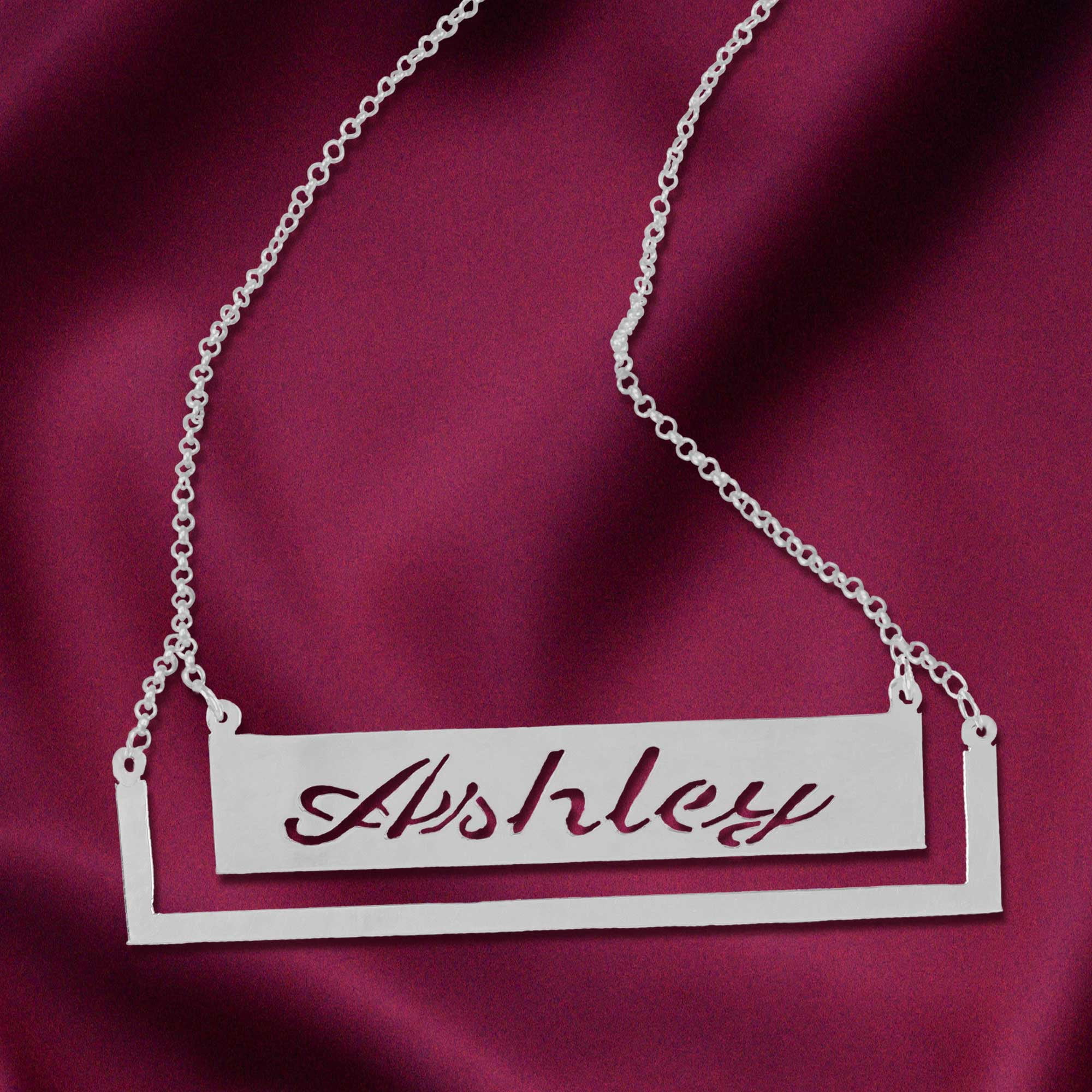Personalized Handmade Pocket Frame Nameplate Necklace in Sterling Silver or over 14Kt Gold Plated Sterling Silver