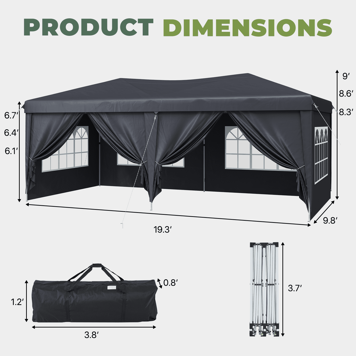 BaPiPro 10'x20' Pop up Canopy Tent, Folding Outdoor Party Wedding Event Tent with 6 Removable Sidewalls, 4 Windows, Portable Instant Shelter Canopy Gazebo, Gray