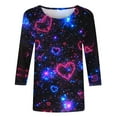 thumbnail image 4 of Valentine T Shirts, Women Heart Tees, Womens 3/4 Sleeve Tops Casual Fashion Women's Casual Crewneck 3/4 Sleeved Tees Ladies Loose T Shirt Tops Blouses Shirts, 4 of 5
