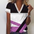 thumbnail image 1 of Offres jusqu'à 70 % de Réduction! Hauts d'Été pour Femmes 2024 Grande Taille Mode Col en V Dentelle Patchwork Imprimé Manches Courtes Décontracté Chemisier Cadeau pour Femmes en Solde, 1 of 5