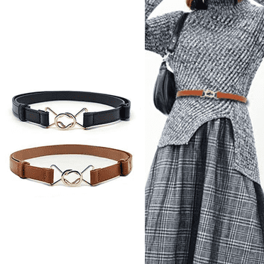 2Pcs Adjustable Thin Belt, Women's Skinny Belt with Metal Buckle