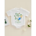 thumbnail image 2 of Seyurigaoka Baby Boys Girls Easter Jumpsuit Cartoon Rabbit Letter Print Short Sleeve Round Neck Romper Tops for 0-18 Months Infant Kids, 2 of 9