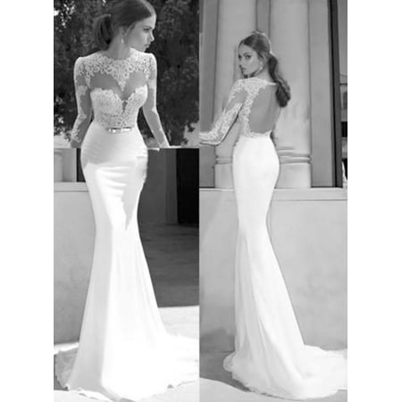 Women S Fashion Long Sleeve Backless Lace Patchwork Gown Evening Women S Fashion Long Sleeve Backless Lace Patchwork Gown Evening Party Bridesmaid Wedding Maxi Dress Hfon