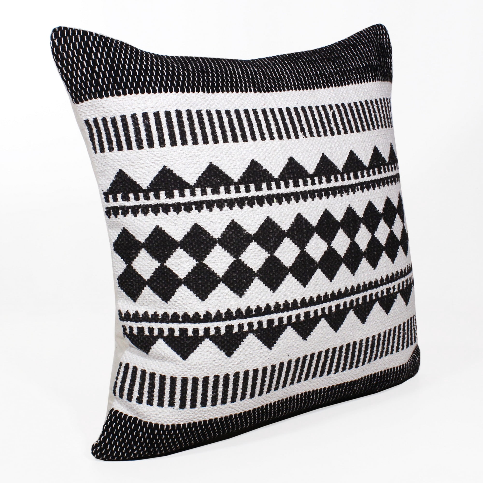 Laddha Home Designs Handwoven Tribal Cotton Throw Pillow Cover - 20" - White and Black