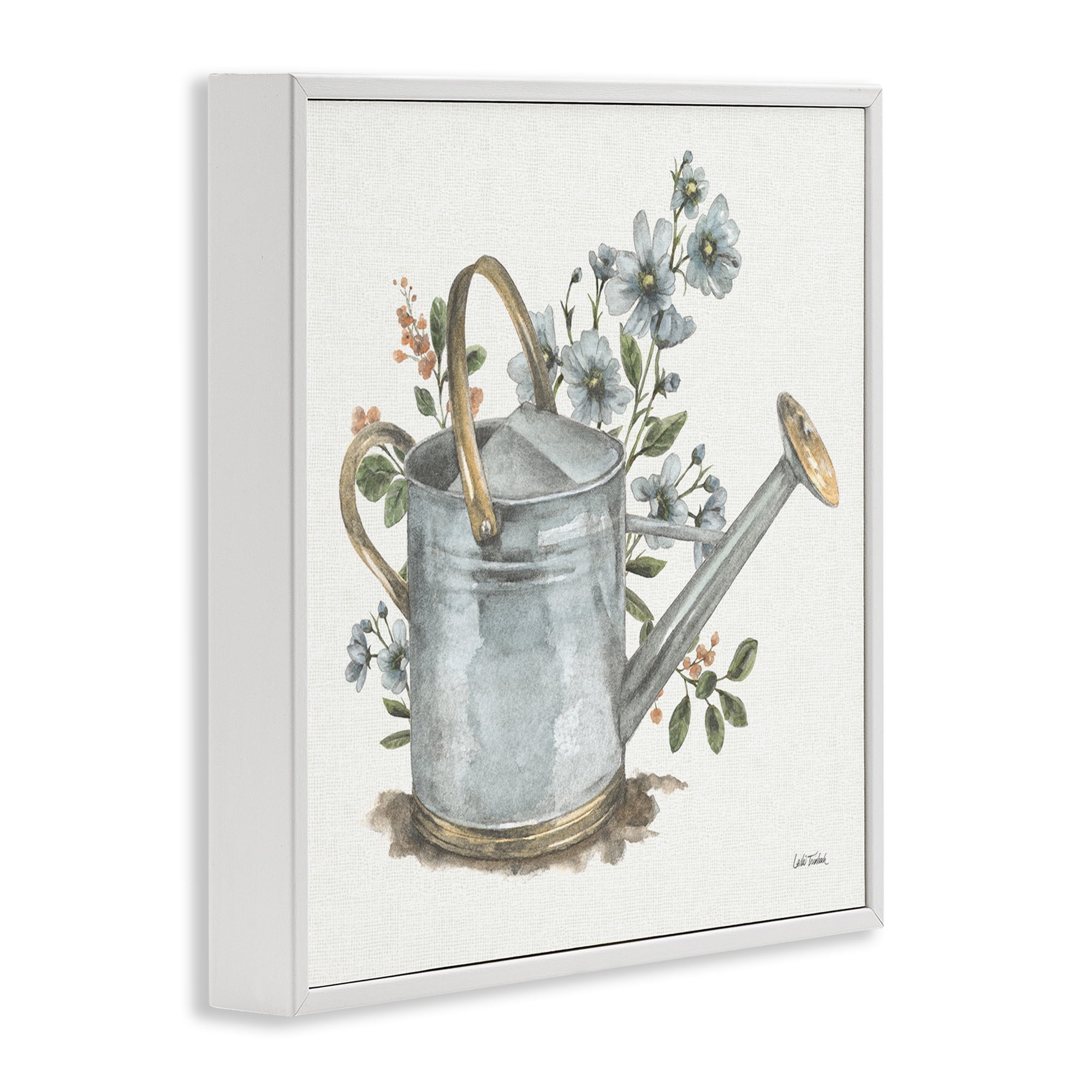 Stupell Industries Garden Watering Can Botanical & Floral Painting White Framed Art Print Wall Art, 12 x 12