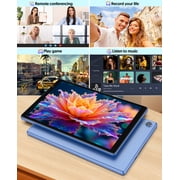 Android Tablet, 10 inch Android 14 Tablet, Quad-core CPU, RAM 4GB（2G+2G）, ROM 32GB (Up to 1TB), 800x1280 IPS, WiFi 6, 2MP+2MP, 6000mAh, Blue