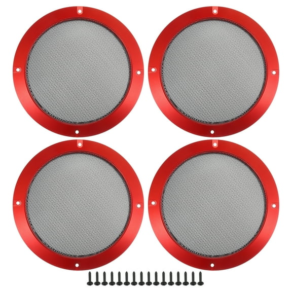 Unique Bargains 4 Pcs 6.5" Car Speaker Grills Cover Mesh Round Audio Subwoofer Protector with Mounting Screws Iron Red