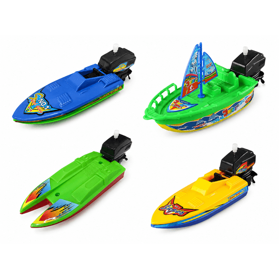 Wind-up Boat Bathtub Toy Set, 4 Pack Bathtub Boat Toy Speed Boat Toy Pull and Go Yacht Water Toy Motorboat Bath Toy Tub Toy for Kids (Random Color)
